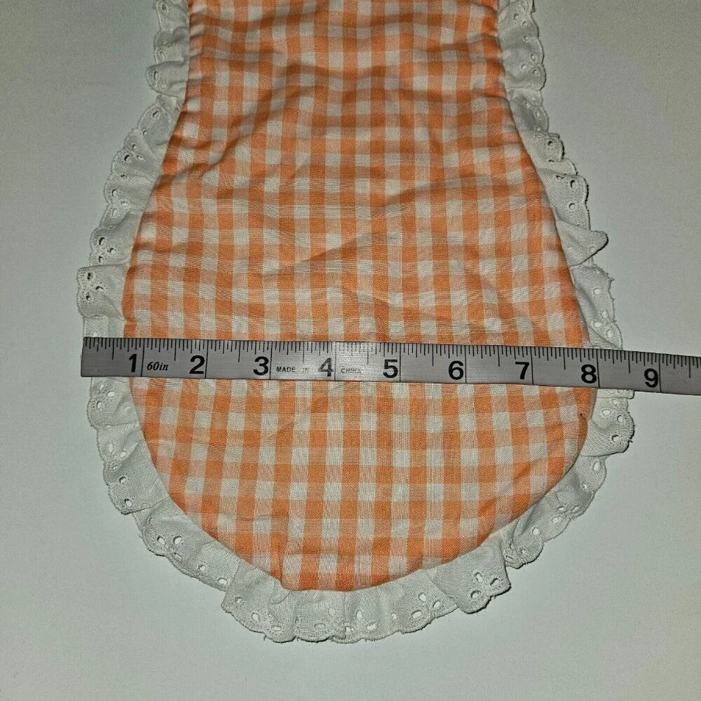Orange Peach White Gingham Plaid Burp Cloth Lace Trim Strawberry Patch Atlanta